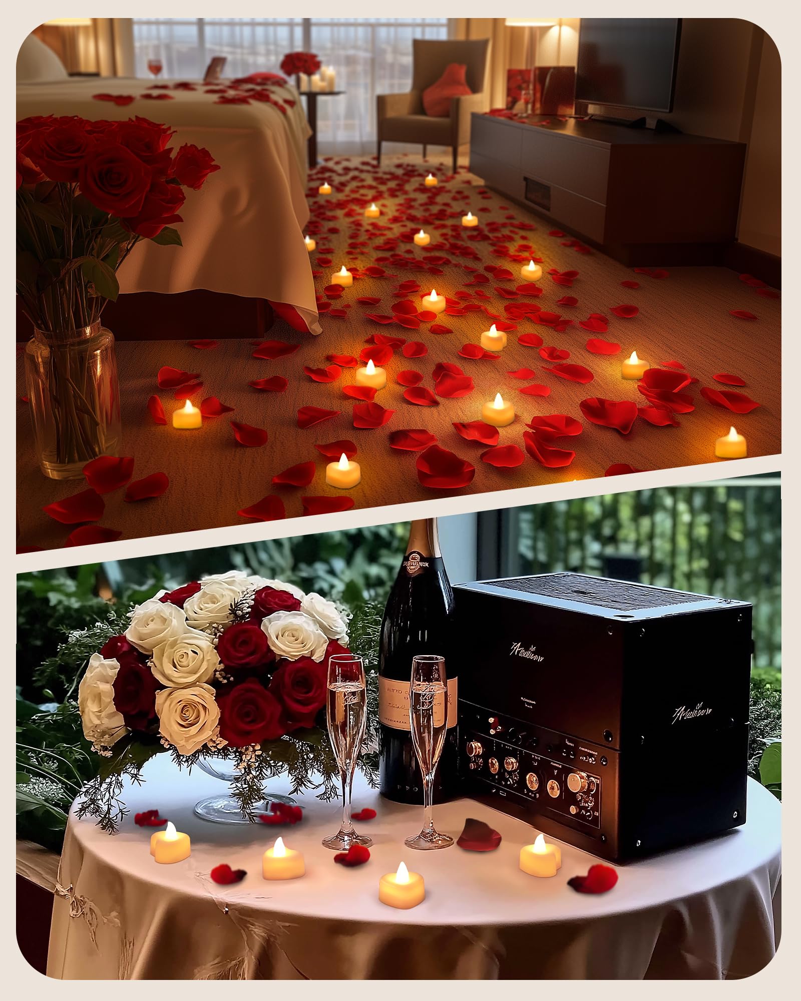2000 Pieces Artificial Rose Petals with 24 Heart LED Tea Lights Candles Kit, Rose Petals and Candles Set for Proposal, Anniversary, Special Romantic Night, Wedding Table Decor, Birthday 2000 Pieces Artificial Rose Petals with 24 Heart LED Tea Lights Candles Kit, Rose Petals and Candles Set for Proposal, Anniversary, Special Romantic Night, Wedding Table Decor, Birthday