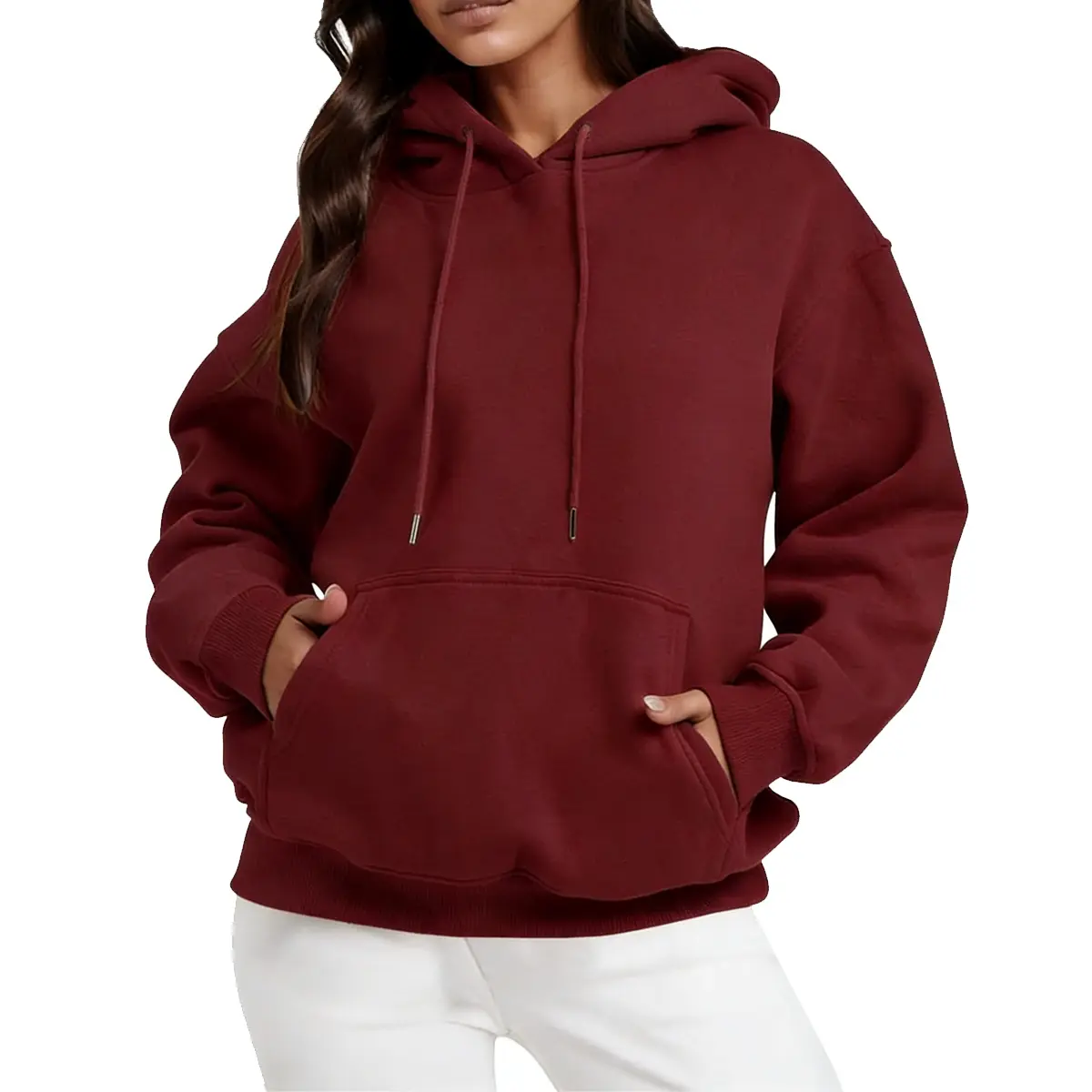 Women's Classic Solid Hoodie, Heavyweight Cotton Blend Loose Pullover with Kangaroo Pocket and Drawcord Hood, Unisex Casual Wear, Plain, Sweatshirts, Pouch, Cozy Heavy Fabric, Basic Tops, Relaxed Fit, Solid Plain, Cozy Lined Hood