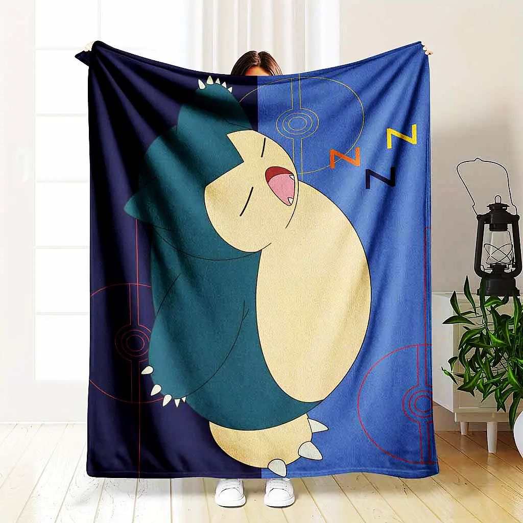 Snorlax Sleeping Monster Flannel Cartoon Pattern Blanket - Dreamy Blue Pocket Monster & Poke Ball Print, Soft Warm Cozy Lightweight Wrinkle Resistant, Ideal for Toddlers, Home/Sofa Fan Gift Decor, Camping Companion