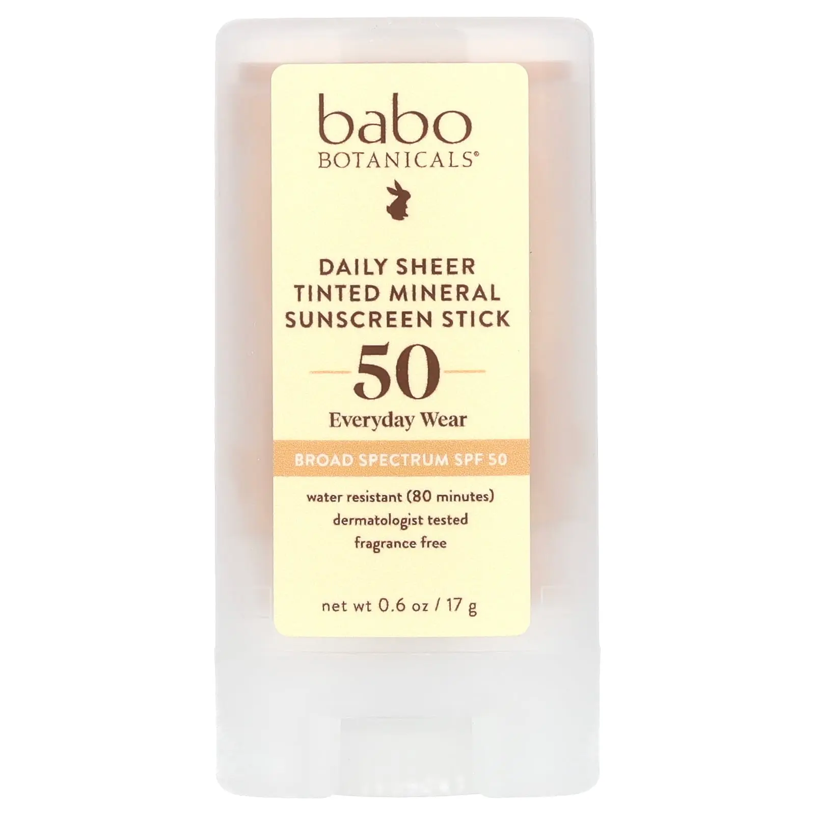 Babo Botanicals Daily Sheer Tinted Mineral Sunscreen Stick, SPF 50, Fragrance Free, 0.6 oz (17 g) | HSA/FSA Eligible