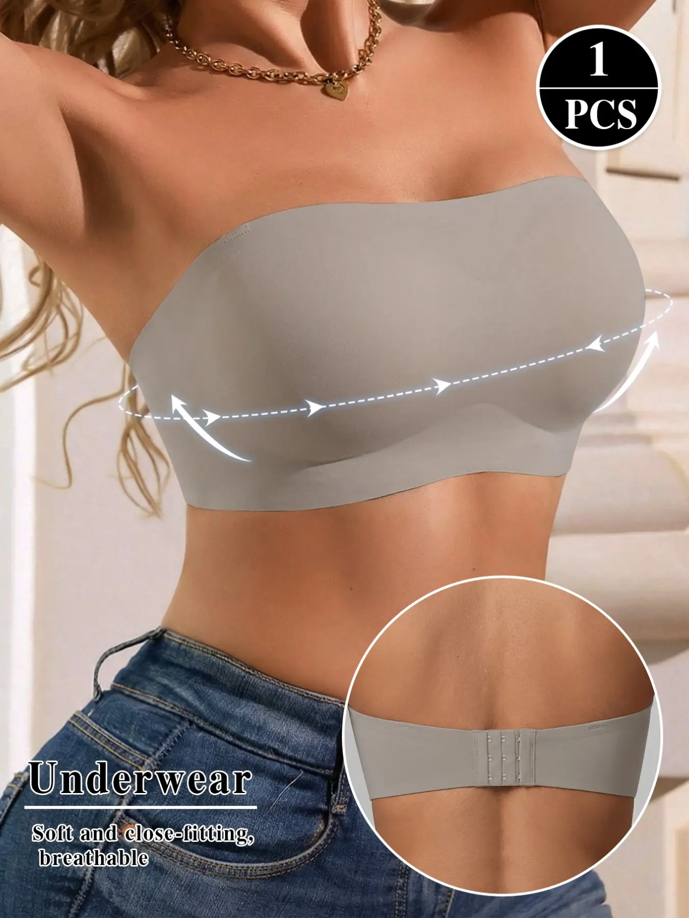 Jelly Bra Strapless Bandeau Push Up Bra, Seamless Invisible Non-slip Adjustable Elegant Bra for Daily Wear and Sports