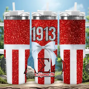 1pc 40oz Glittery Red and White Striped Delta Sigma Theta 1913 Tumbler with Lid, Insulated Travel Mug, Gift for Women Men, Ideal for Halloween, Independence Day, Memorial Birthday Gift, Coffee Cup, weird stuff