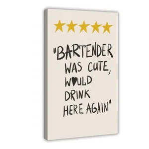 Funny Kitchen Wall Art Bartender Was Cute Would Drink Here Again Canvas Print Retro Bar Cart Decor Aesthetic Poster for Living Room Kitchen Bar Party