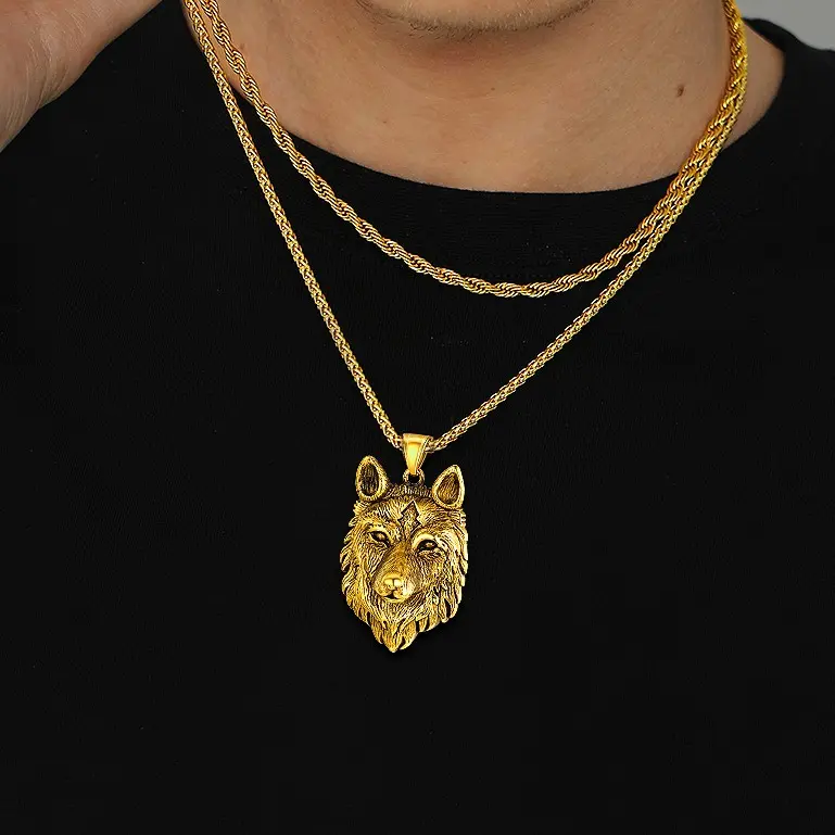 U7 Hip Hop Style Adjustable Vintage Stainless Steel Vivid Floating Wolf Necklace Pendant, Embracing Wolf Symbolism of Strength, Power and Luck, Jewelry