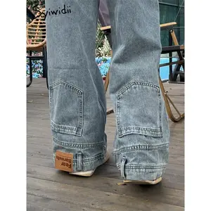 Ins Fashion American Retro Baggy High Waisted Jeans Woman High Street Denim Pants Reversible Trousers Streetwear Loose Jeans