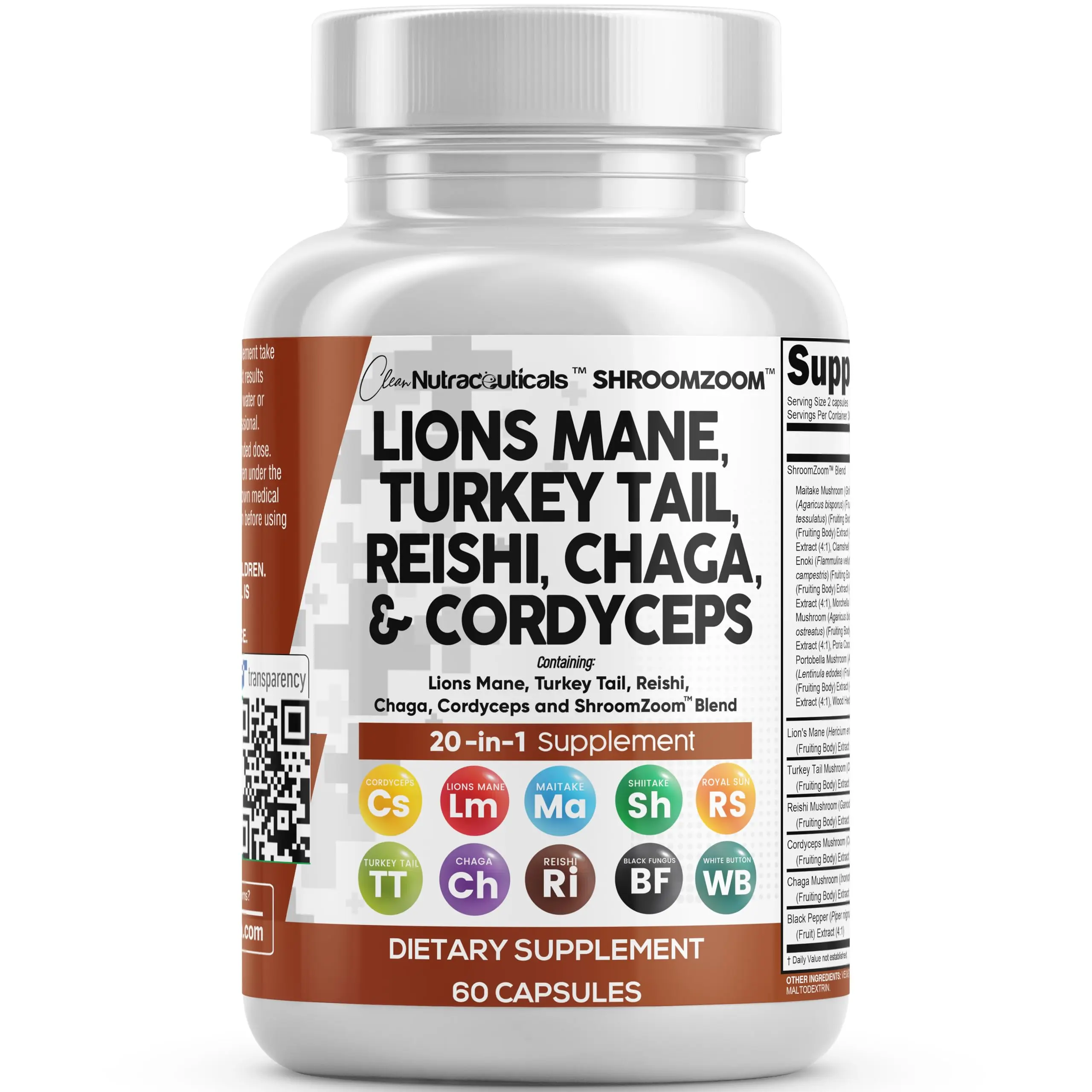 Clean Nutra Lion's Mane, Turkey Tail, Cordyceps, Reishi, Chaga, Sweet Toot, Maitake, Meshima Capsules – ShroomZoom