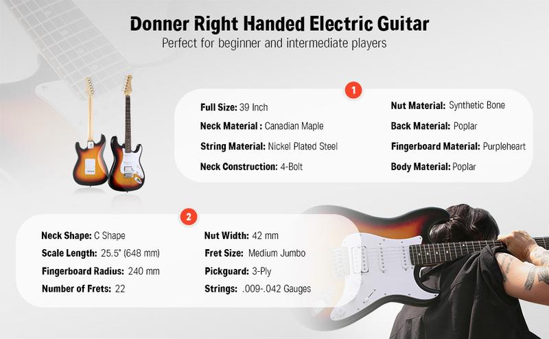 Donner DST-100 Full Size Electric Guitar Kit with Amplifier 39-Inch Solid Body HSS Pickup Beginner Set