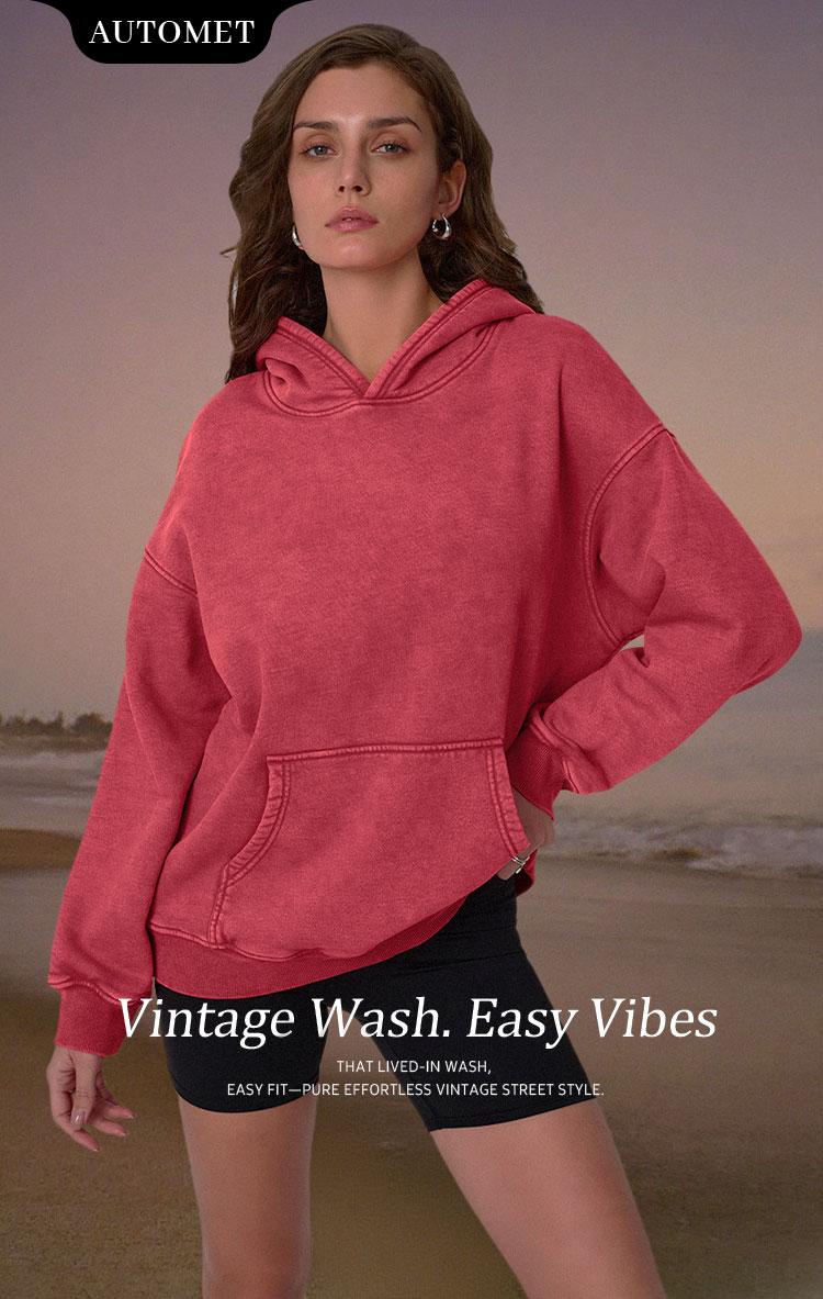 AUTOMET Fade Craft Unisex Casual Oversized Acid Wash Tops Hoodie Pullover-Athletic&Warm, Long Sleeve Relaxed Fit Sweatshirt Soft Women Basic Womenswear SpringFresh  Red SpringStatements