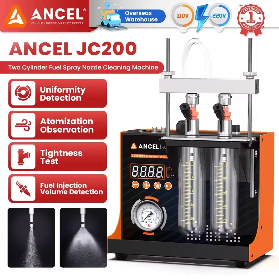 ANCEL JC200 2-Cylinder Fuel Injector Tester & Flow Cleaner Diagnostic Tool, Automotive Engine & Transmission Repair Tool with Adjustable Pressure, Built-in 12V Pump, Light Surface Deposit Remover for Cars, Motorcycles,car accessories