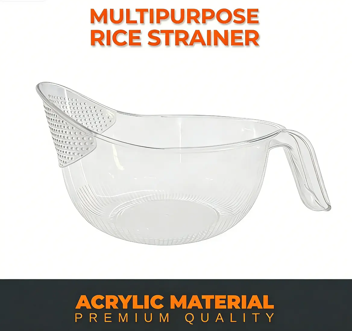 Transparent Rice Washer with Comfort Handle – BPA-Free Durable Plastic Colander for Rice, Pasta, Fruits & Vegetables