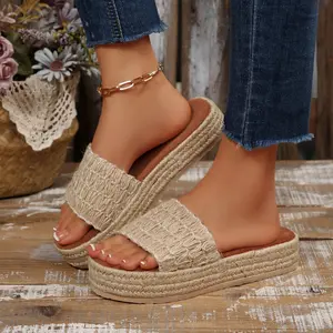 Bohemian Style Woven Platform Slides for Women Comfortable Casual Summer Indoor Outdoor Shoes Springfresh