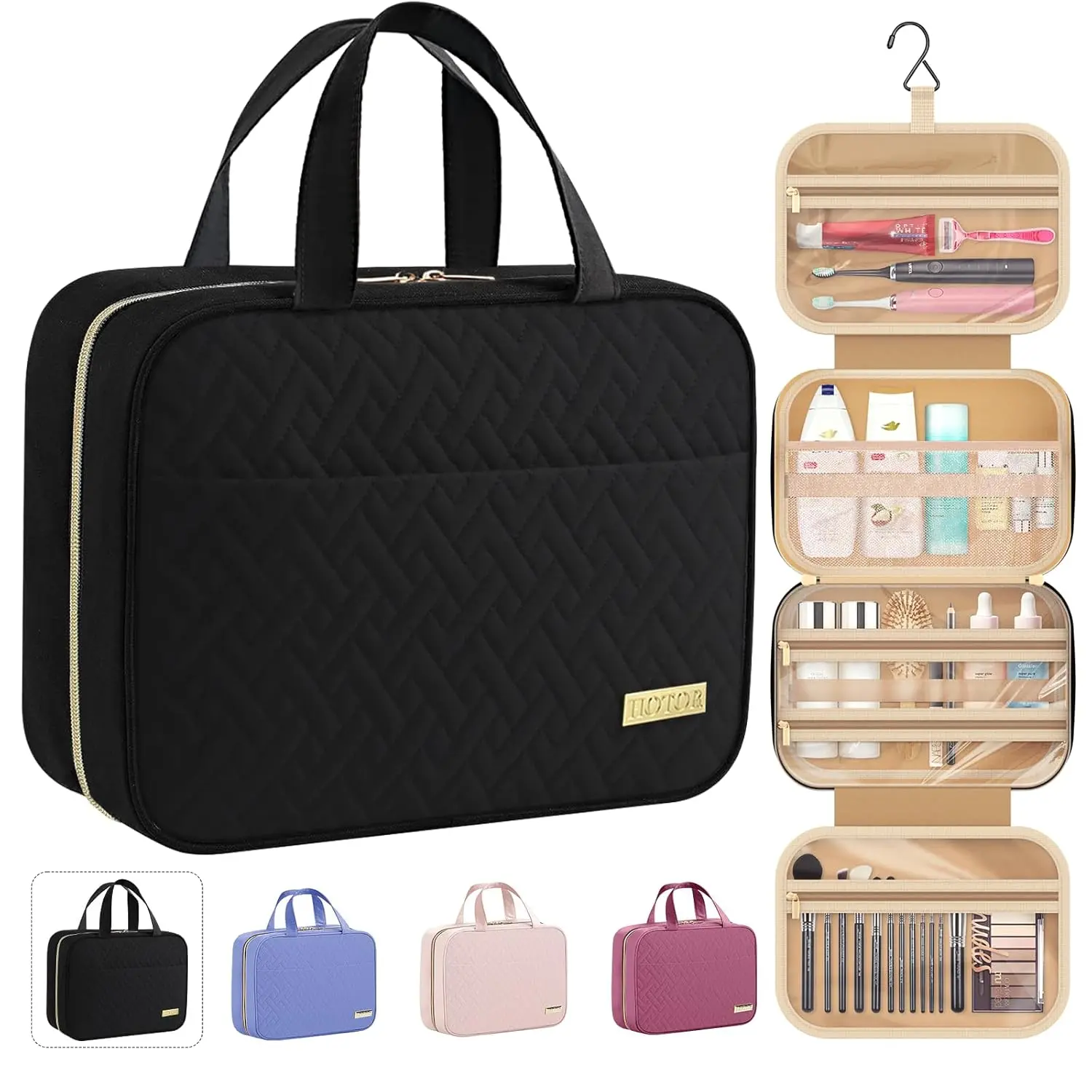 Waterproof Foldable Toiletry Bag, Toiletry Pouch, 1 Count Multifunctional Travel Cosmetic Organizer, Large-Capacity Portable Hanging Toiletry Bag for Business Trips, Vacations, Gym and Camping, Multifunctional Toiletry Bag