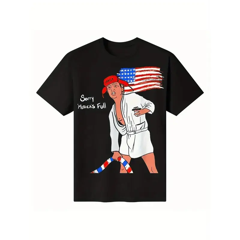 Men's Vintage Distressed Round Neck Short-Sleeve T-Shirt, Funny Trump American Flag Graphic Tee, Casual Sports Top, Father's Day Gift for Him