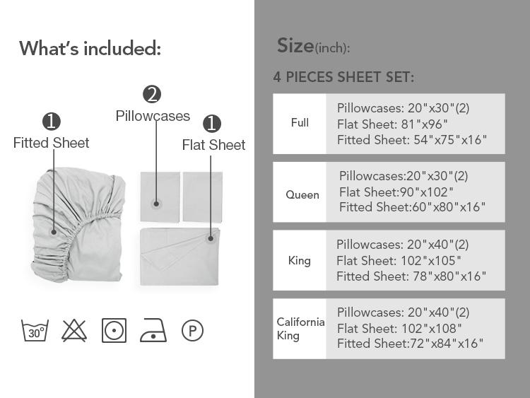 Deconovo Bedding Sets, Modern Bedding Sets, 1 Fitted Sheet, 1 Flat sheet & 2  Pillowcase cases, Soft Comfy Bedding Set, Bedroom Accessories