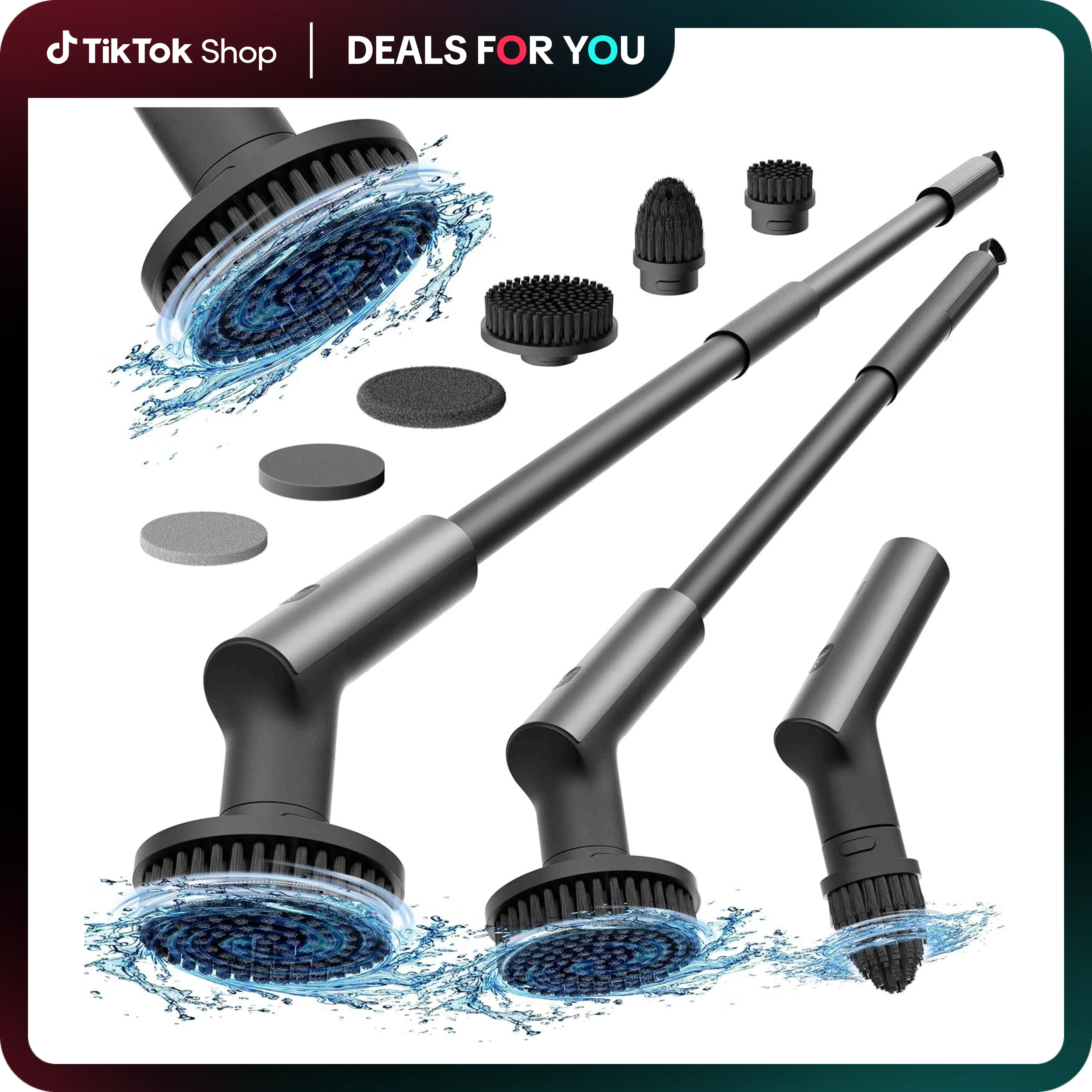 【Deals for You Days】HOTO Durable Cordless Handheld Cleaner - Powerful Rechargeable Scrubber with 6 Brush Heads, Removable Adjustable Extension Pole, 2.5Nm Grime Lift Torque, IPX7 Waterproof, 4000mAh Battery, Dual-Speed Settings, Top Christmas Gift