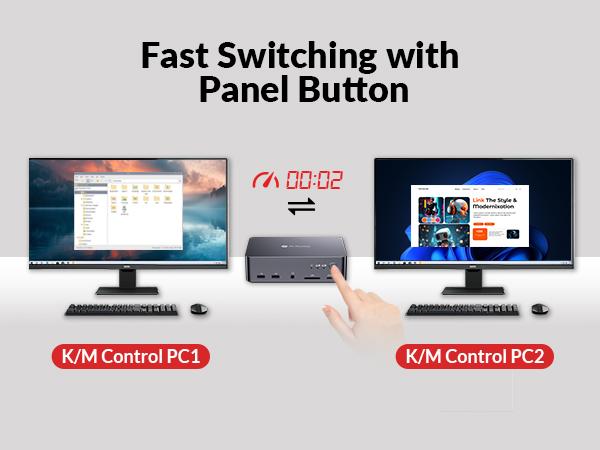 AV Access iDock C20 USB-C KVM Switch Docking Station for 2 Laptops, 4K Dual Monitor Design, 60W Charging for Each PC, 1G Ethernet, EDID Emulation