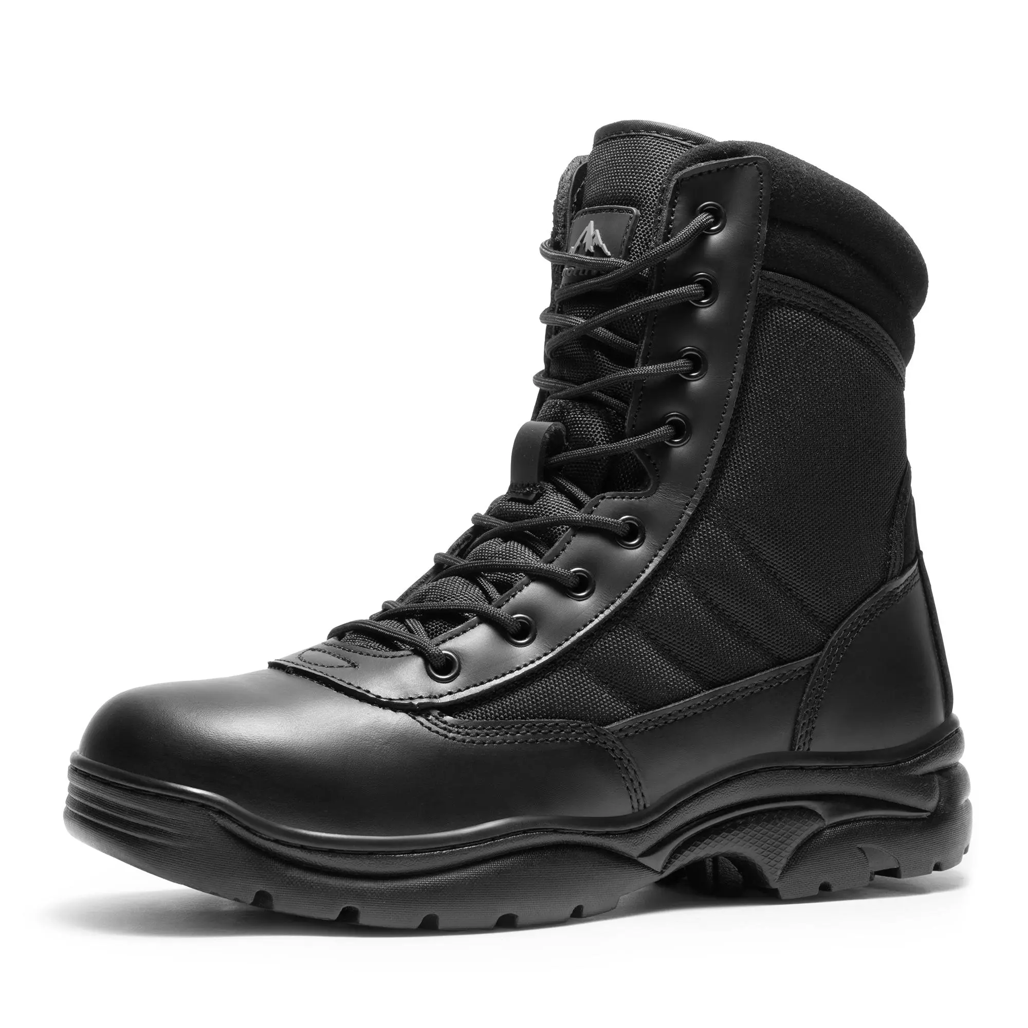 【SohoChic】NORTIV 8 Men's Full Leather Military Look TROOPER Tactical Work Boots, Breathable, Flexible, Side-Zip, Ankle Support, Non-Slip Sole, Round Toe, Laced, Non Slip Shoes for Work, Plain, Outdoor Hiking Footwear
