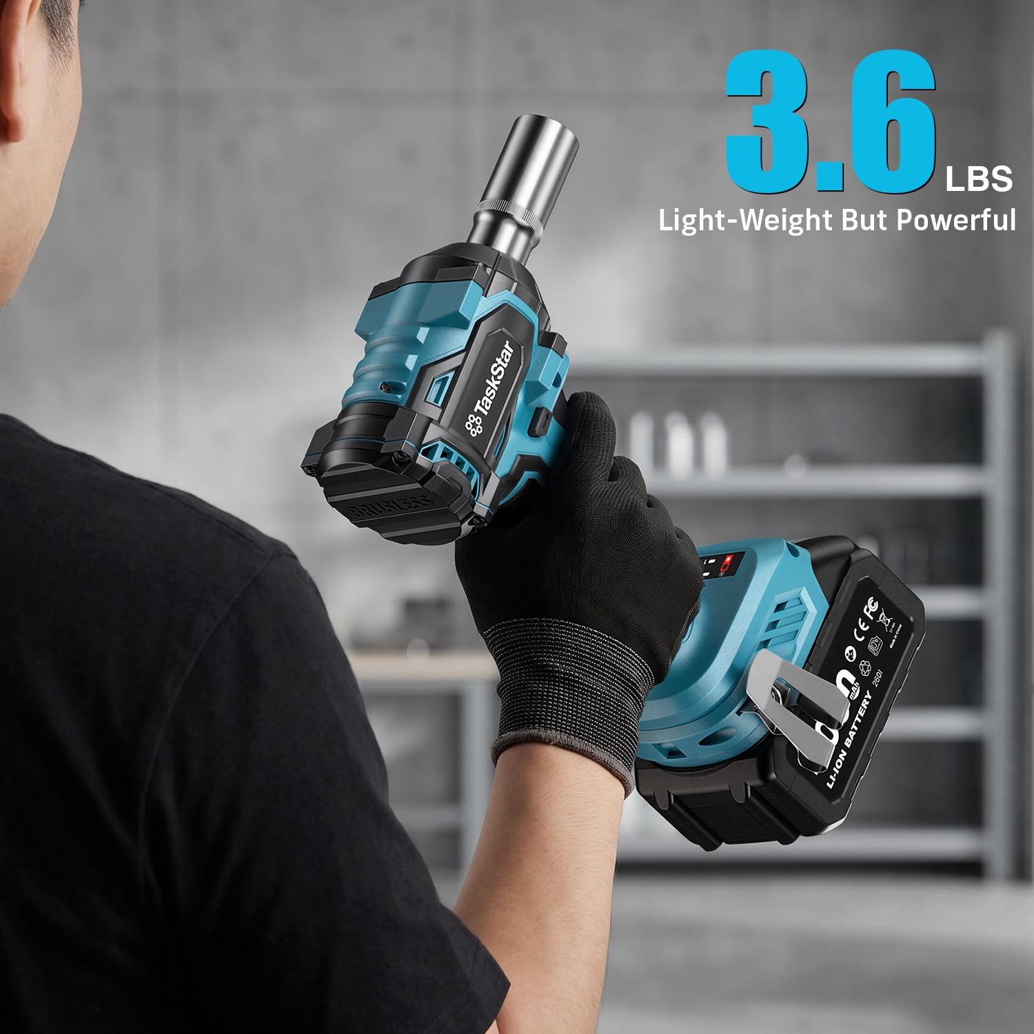 TaskStar 450N.m Cordless Impact Wrench 3/8 Inch(330Ft-lbs)  with Two 4000mah Battery, four Sockets, Power Tool for Professional Mechanics & DIY Enthusiasts