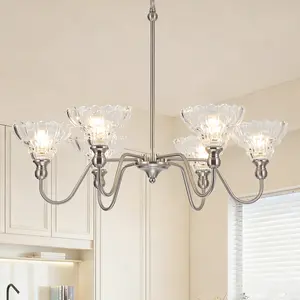 Vintage Chandelier 6-Light Pendant Lights Kitchen Island Lighting Flower Glass Shade (Bulbs Not Included)