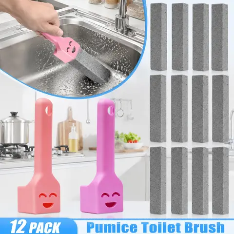 12 Pcs Reusable Abrasive Mineral Pumice Scouring Pads, Gray High-Density Safe Non-Toxic Home Care Supplies, Metal-Safe Scrub for Households & Kitchen Surfaces