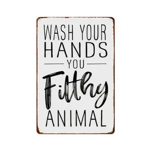 Funny Bathroom Wall Decor Aluminum Metal Sign - Wash Your Hands You Filthy Animal, Humor Quote Gifts for Guest Bath & Office Restroom 8x12 Inches