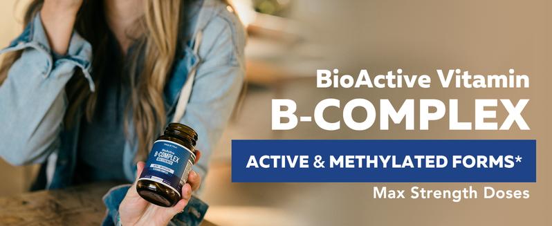 BioActive Vitamin B Complex | Methylated B-Vitamin Formula with Methylfolate, 3 Forms of B12, BenfoPure B1, and Pantesin B5 – 60 Servings