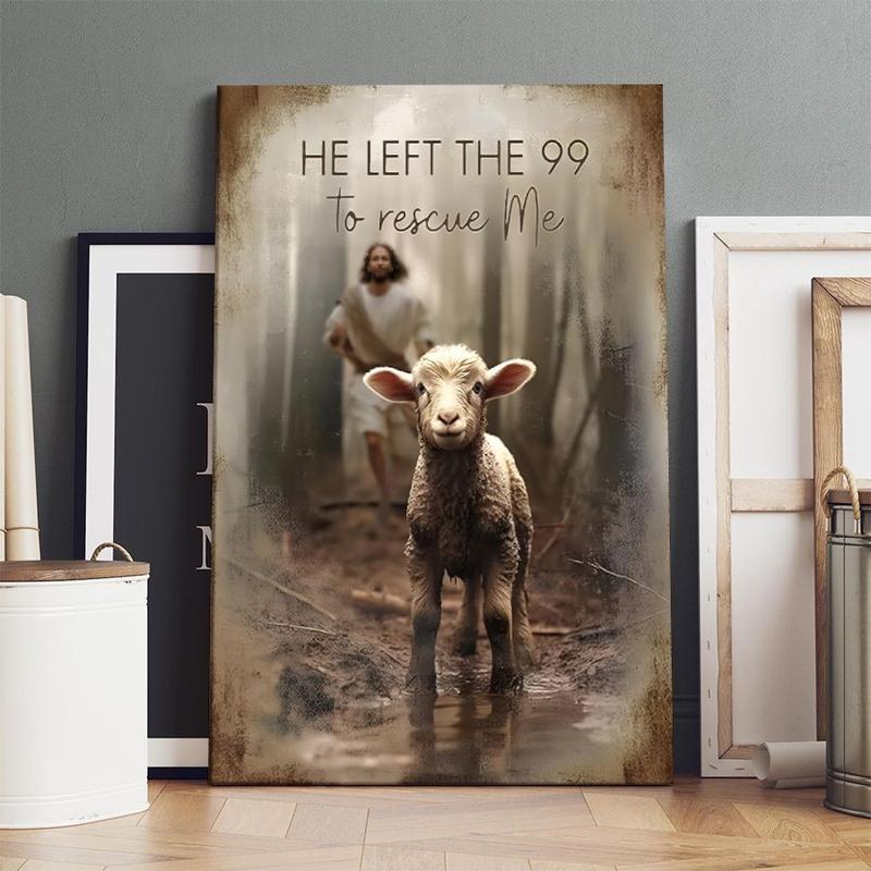 2D flat canvas wall art, framed, 1 piece — Jesus and the Lost Lamb, religious allegory scene, vintage oil painting style, canvas poster for room wall decor, ideal gift for bedroom, living room, hallway, dorm, ready to hang