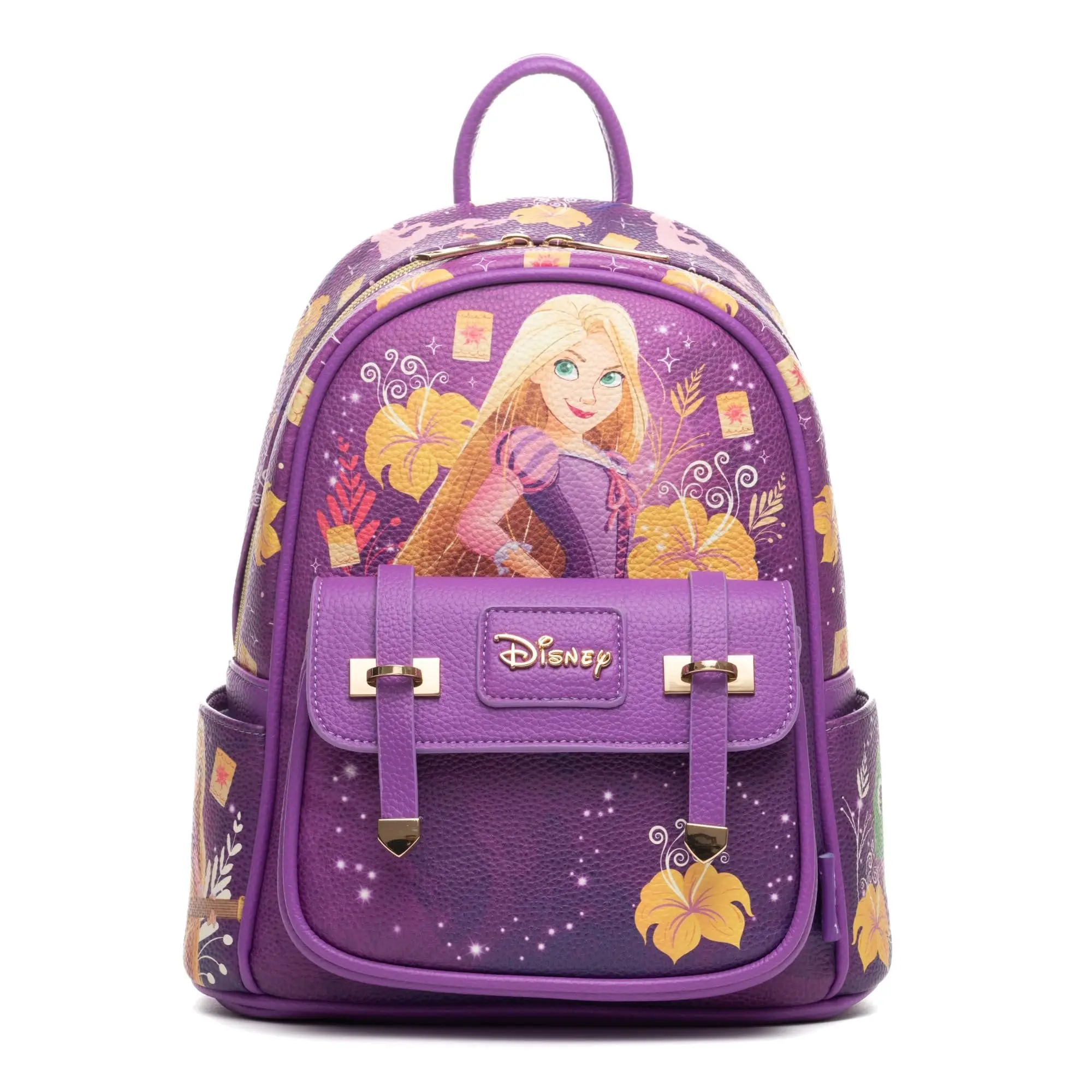 WondaPop Disney Tangled Rapunzel 11" Soft Pebbled Vegan Leather Women's Mini Backpack, Officially Licensed Luxury Bag with Side Pockets, Zipper Closure, Dust Bag, Limited Edition, Wondapop Dust Bag