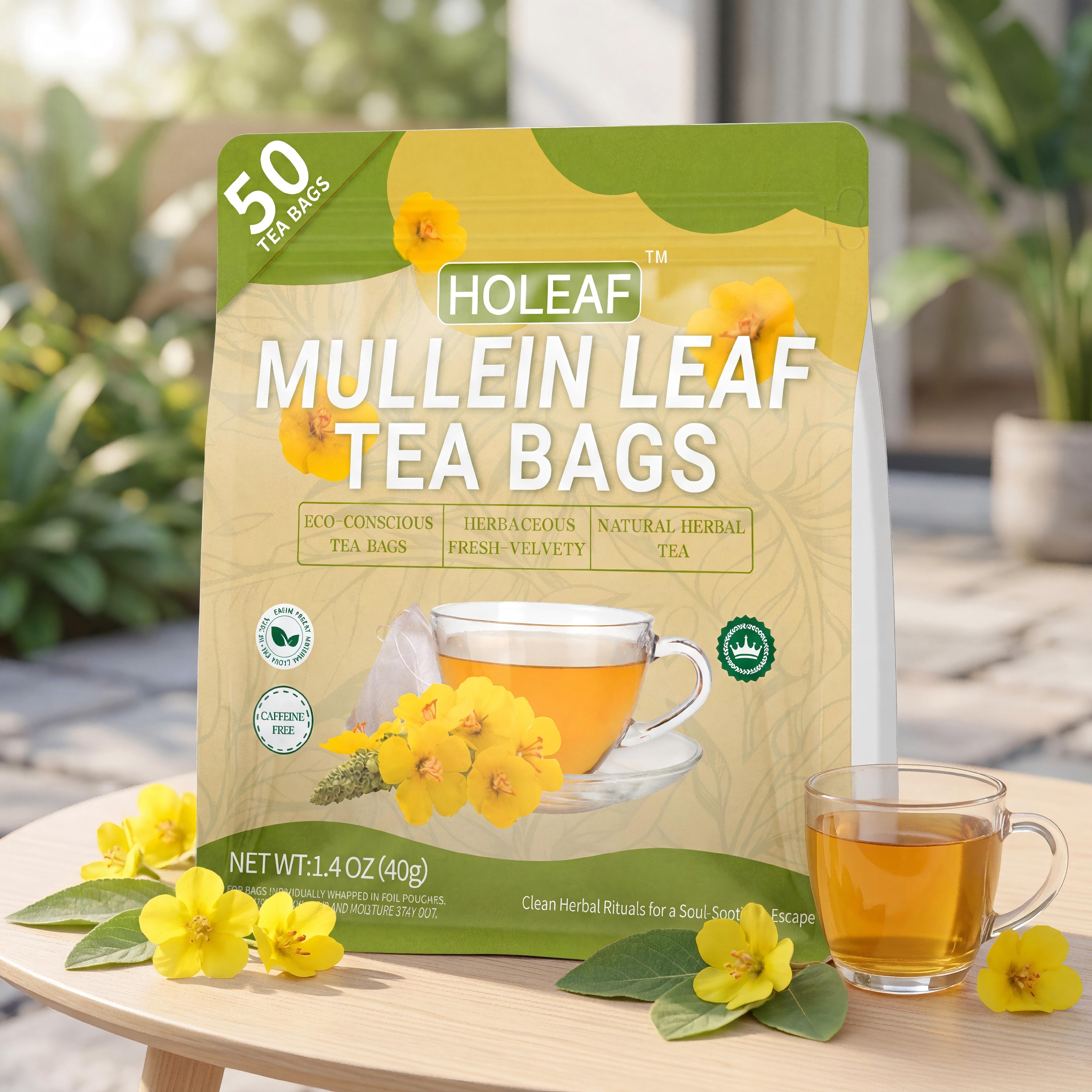 HoLeaf Mullein Leaf Tea, 50 Individually Wrapped Tea Bags, 100% Pure Natural Herbal Tea, Caffeine Free, Eco-Friendly Foil Sealed, No Additives, Smooth Herbal Flavor, Quick-Brew Daily Wellness Tea HoLeaf Mullein Leaf Tea, 50 Individually Wrapped Tea Bags, 100% Pure Natural Herbal Tea, Caffeine Free, Eco-Friendly Foil Sealed, No Additives, Smooth Herbal Flavor, Quick-Brew Daily Wellness Tea