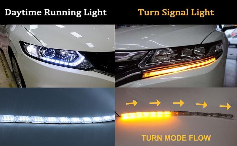DIBMS Car Daytime Running Light Strip, 2Pcs Flexible Crystal DRL LED Strip Sequential, Dual Color 17Inch Headlight LED Strip Turn Signal Lights Strip, eclipse led lights(White&Amber) Flexible Crystal Sequential Daytime Lights
