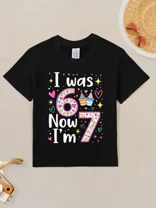 7 Years Old Birthday I was 6 Now I'm 7 6 7 Novelty Aesthetic Graphic Kid T-Shirt Popular Kid T Shirts Trending Tees Tops for Kid