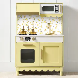 Best Choice Products Wooden Cottage Kids Pretend Play Kitchen with 5 Accessories and Toy Storage