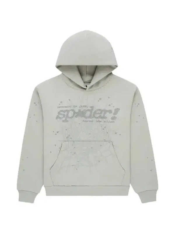 Men's Sp5der Sport Grey Tonal Punk V2 Hoodie - Menswear Casual Top with Love Graphics, Stylish Sweatshirt