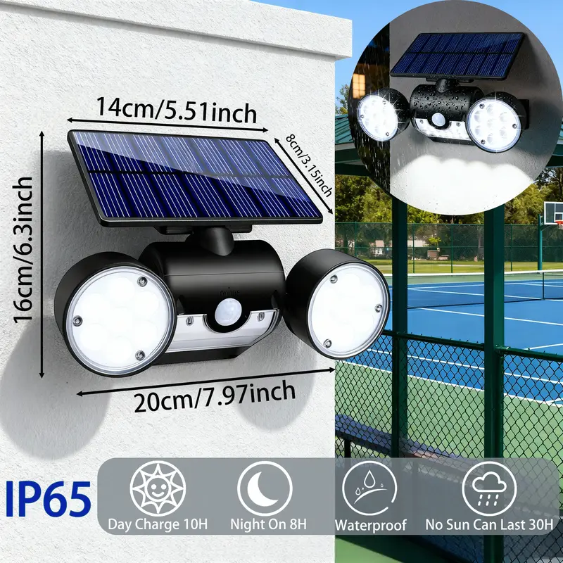 Dual Head Solar Spotlights Outdoor Motion Sensor Security Lights Solar Wall Lights with  Waterproof 360° Adjustable Outdoor for Garden Garage Patio