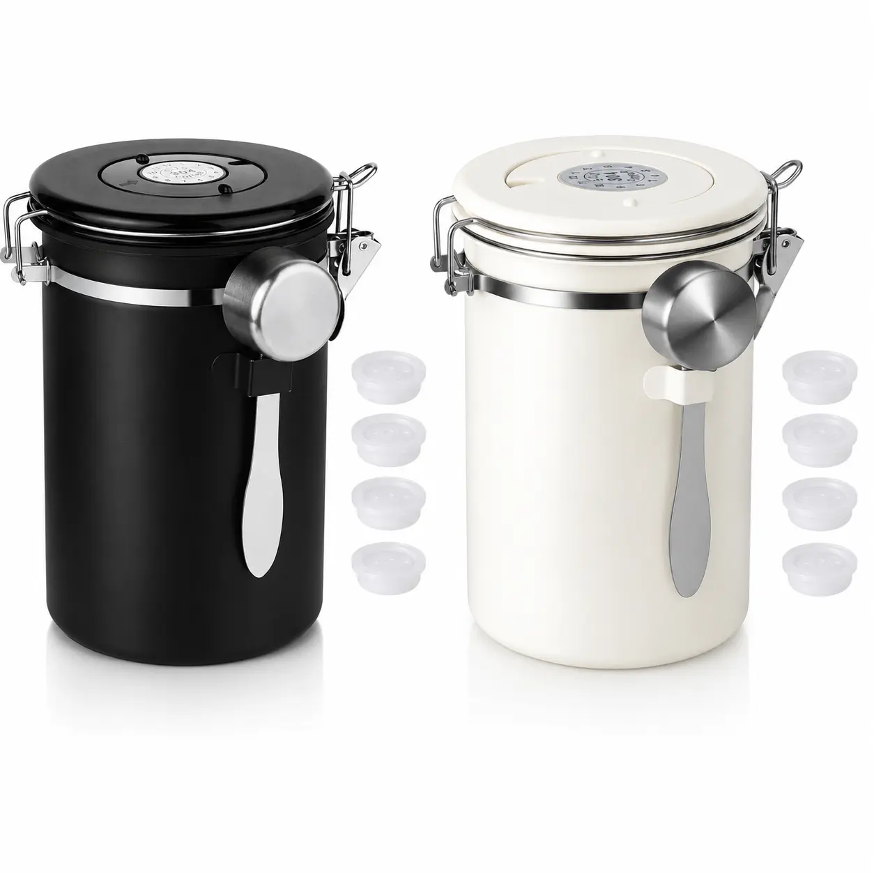 22oz 304 Stainless Steel Airtight Coffee Canister with Date Tracker, Measuring Scoop, Detachable Lid – Thanksgiving Kitchen Preserving Container, Microwaveable & Dishwasher Safe Jars, Food Cover for Beans, Tea, Silicone, Containers, Leakproof Airtight Con