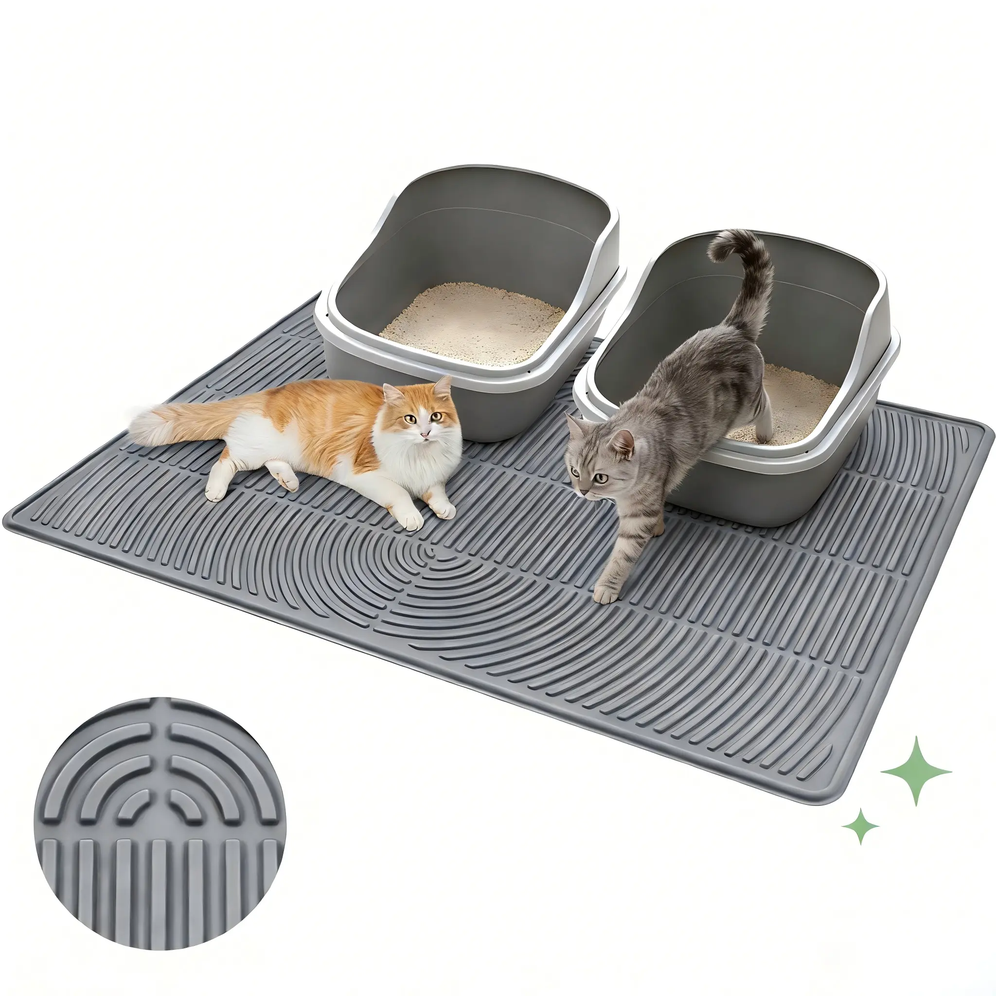 Extra Large Cat Litter Mat, Silicone Litter Box Mat for Floor, Waterproof & Non-Slip, Easy to Clean, Cat Litter Trapping Mat & Kitty Litter Catcher for Scatter Control
