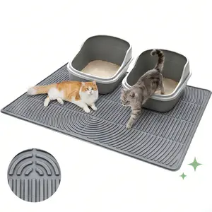 Extra Large Cat Litter Mat, Silicone Litter Box Mat for Floor, Waterproof & Non-Slip, Easy to Clean, Cat Litter Trapping Mat & Kitty Litter Catcher for Scatter Control