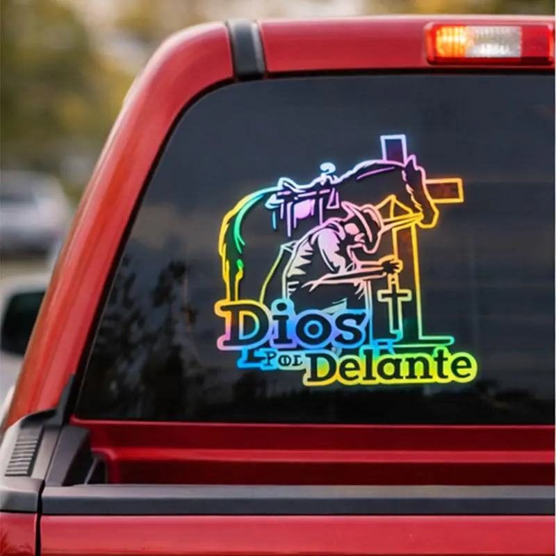 Country Western Christian Car Sticker - Dios Por Delante Praying Cowboy Cross Vinyl Decal, Car Window Decals, Decal For Cars
