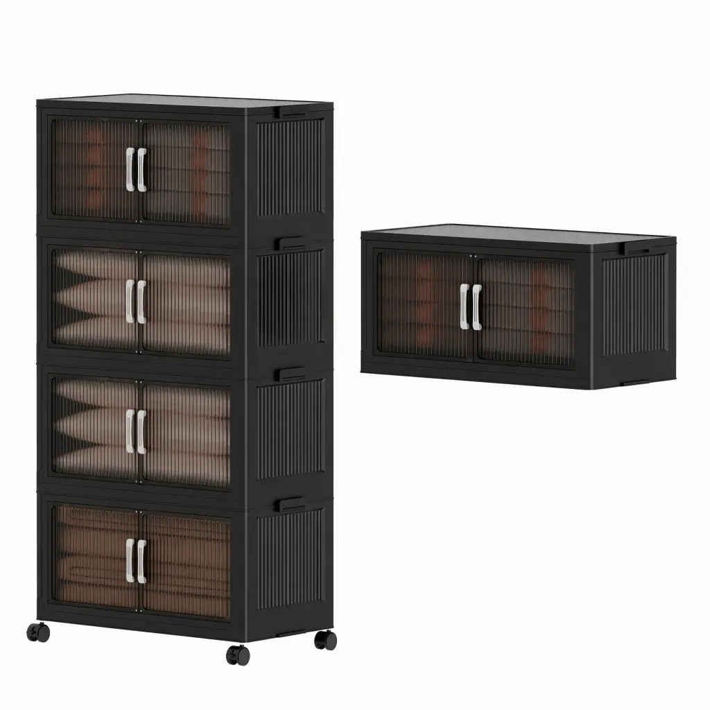 Stackable Plastic Storage Cabinet with Dustproof Cover, Rolling Casters, Collapsible Portable Organizer Drawers – Multi-Purpose Storage Organization Solution for Closet Organization, Bedroom, Office