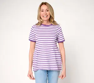 LOGO by Lori Goldstein Cotton Pleated Tee with Contrast Trim