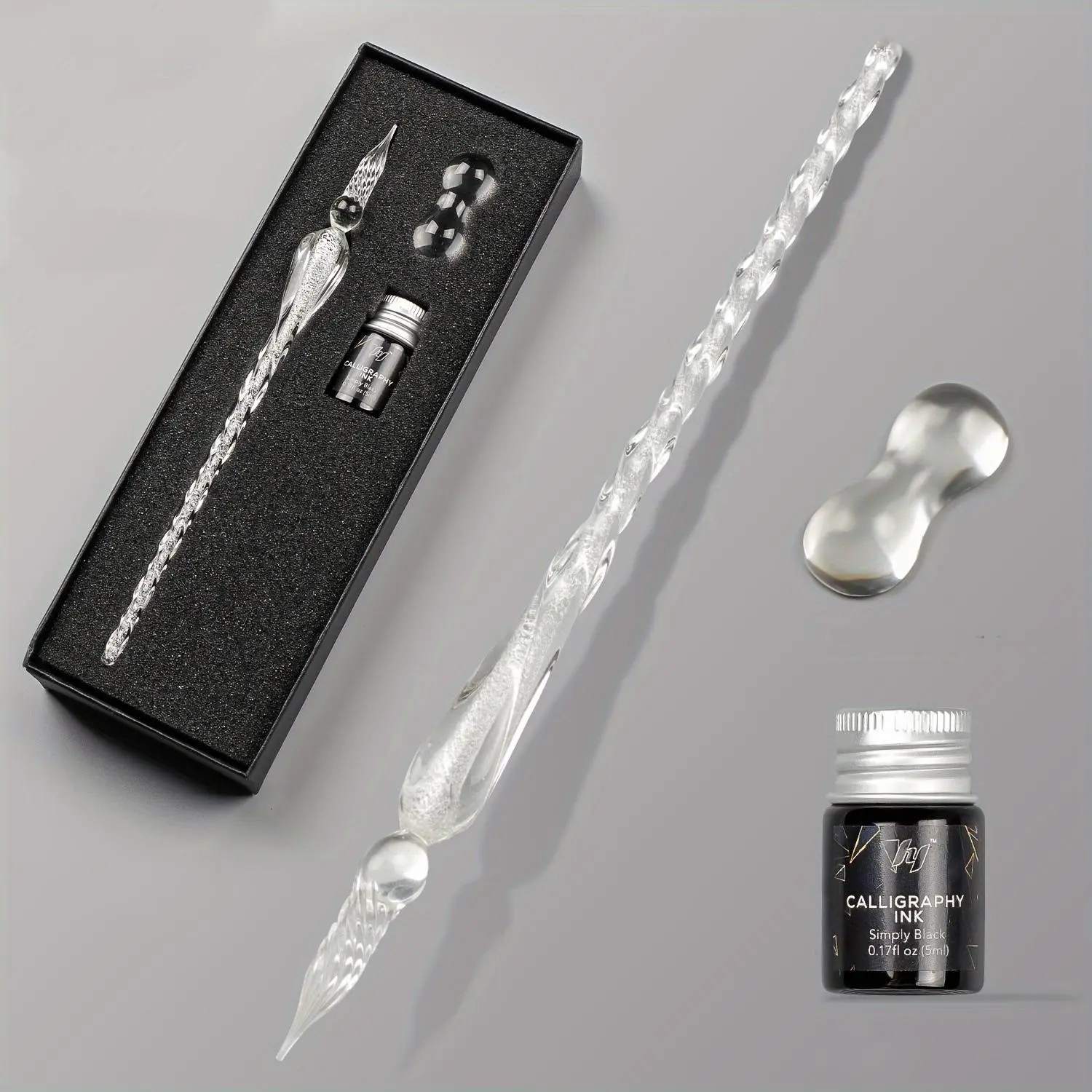 Crystal Glass Dip Pen Set, 3 Counts/set Including 1 Count Dip Pen & 1 Count Ink & 1 Count Holder, Set With Pen, Creative Writing Tool for Office & School, Pen Calligraphy, Fountain Pen Set
