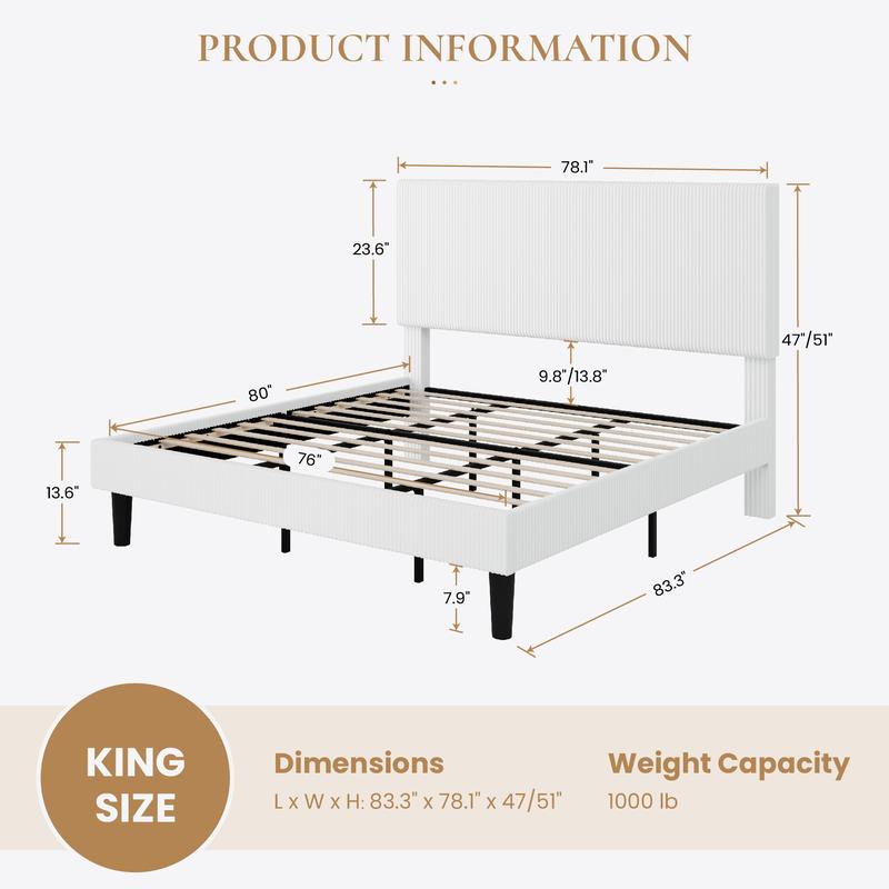 SHA CERLIN Fine Channel-Tufted Fabric Platform Bed Frame【Frame Only No Mattress】Upholstered Wingback Headboard, Solid Wood Slats, No Box Spring Needed, Full/Queen/King Size#ChristmasGifts#TikTokShopBlackFriday