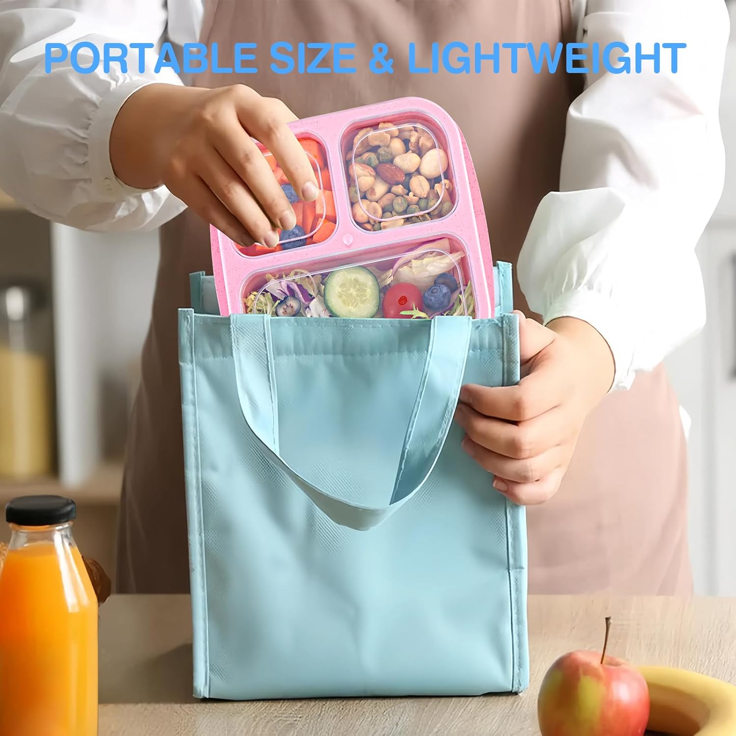 Bento Box [Portion Size], 3 Pack Snack Containers with 3 Compartments for Meal Prep & On-the-Go [School, Travel], Lunchable Container Reusable and BPA-Free