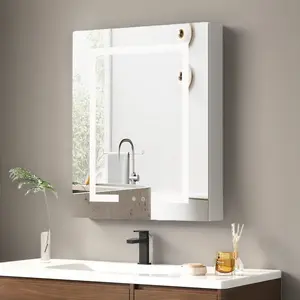 LED Medicine Cabinet with Mirror for Bathroom, Assembly-Free Lighted Medicine Cabinet, Defog, Stepless Dimming, 3 Colors, 2 Outlets, 2USB, Aluminum Wall Mounted Mirrored Cabinets, 24”Wx30“H