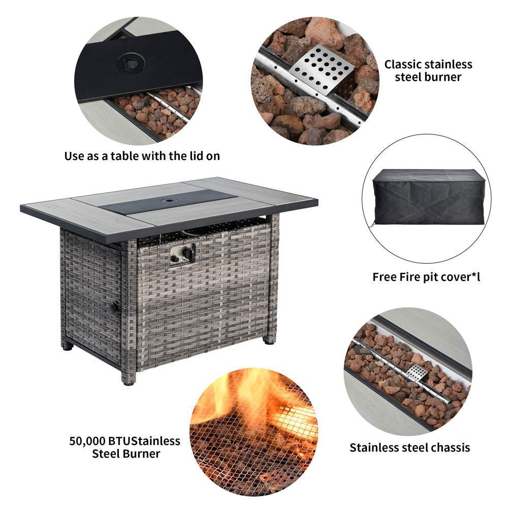 Ovios Patio Furniture Set 10-Piece with All Weather Rattan Wicker Sofa and 42.12'' Fire Pit Ovios Patio Furniture Set 10-Piece with All Weather Rattan Wicker Sofa and 42.12'' Fire Pit