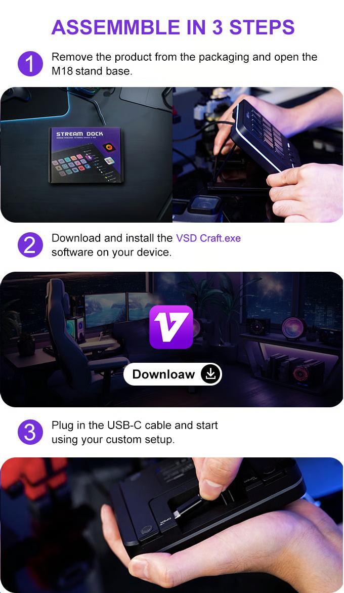 VSDINSIDE M18 V3 Macro Keypad, Stream Controller Deck Gaming Streaming Shortcut Keyboard, 18 Programmable Keys Customizable Visual AI Pad USB Soundboard for OBS, YouTube, Desk Office Setup, Laptop, PC, Mac