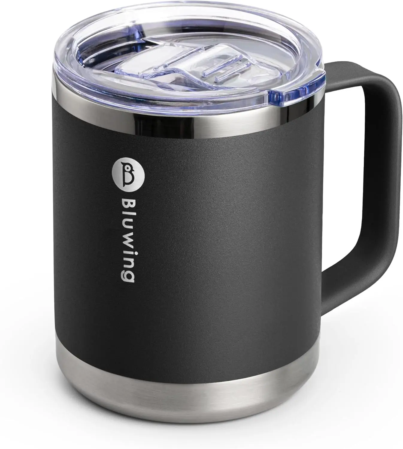 [father day gift] Bluwing 12 oz Coffee Mug with Lid and Handle, Double Wall Insulated Camping Coffee Mug for Men Women Stainless Steel Travel Tumbler Cup, Sweat Proof Drinkware Flasks Container Silicone, Portable Kitchenware Modern Insulation