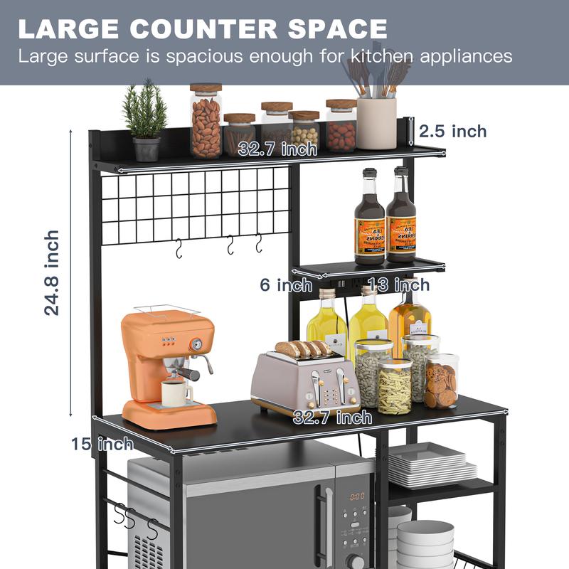 Multifunctional Kitchen Shelf Kitchen Bakers Rack with Storage, 5-Tier Microwave Oven Stand Shelf , Freestanding Utility Kitchen Storage Rack Organiser