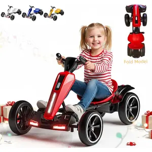 Kartivo 6V Electric Go Kart for Kids, Foldable Pedal Go Kart with Reversing Modes, Ride-on Toys with Adjustable Seat, Music, Lights,Slow Start, Drift Go Cart for Boys Girls 3+