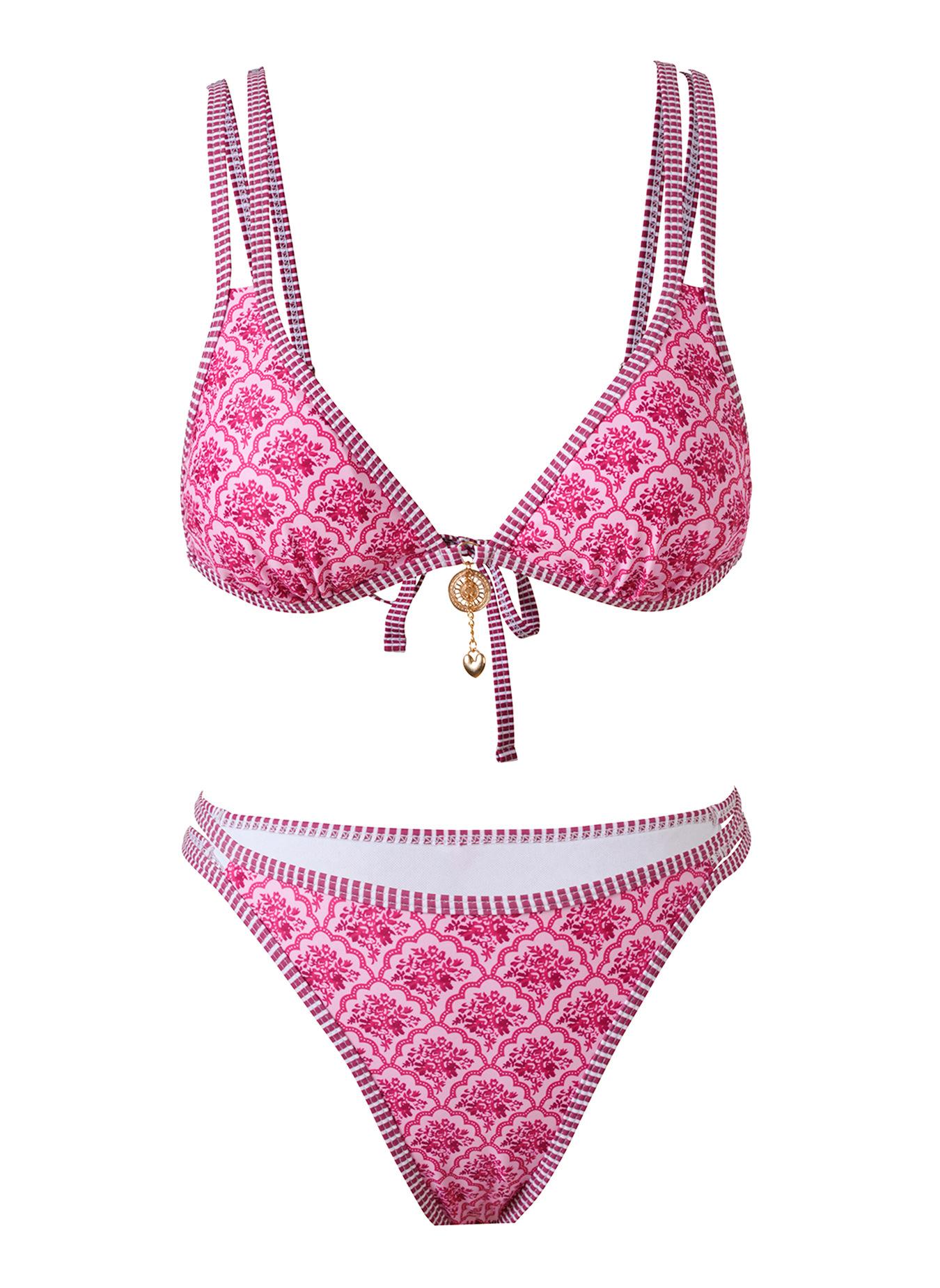 Hilor Women's Floral Print Bikini Set Two-Piece Casual Fashion Chic Swimsuit for Beach Holiday Vacation Ladies Summer Clothes